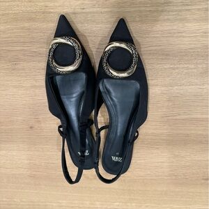 Zara black pointed toe slingback flat
